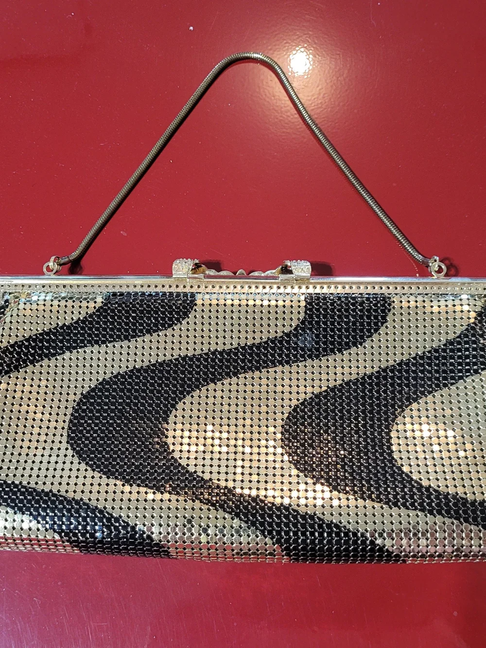 Gold and Black Evening Clutch  - Elegant Metallic Wave Design